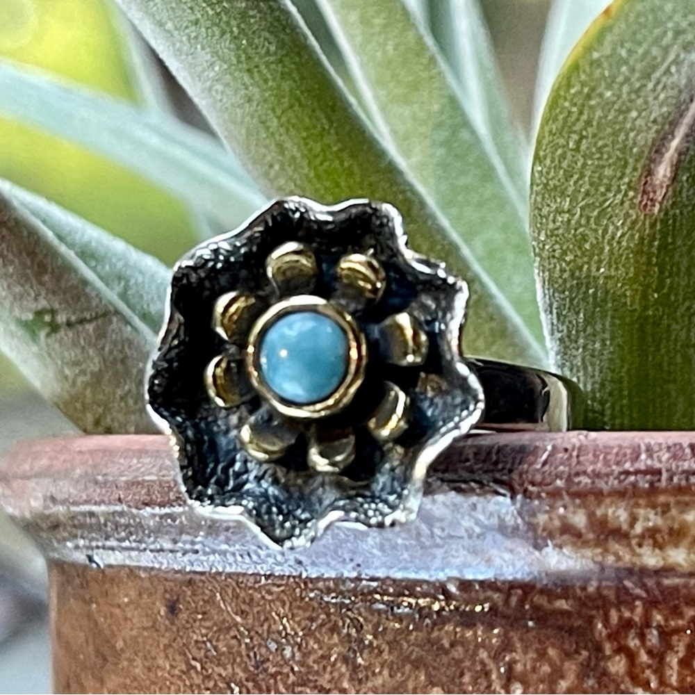 Smithsonite Two-Tone Solid 925 Sterling Silver Ri… - image 2